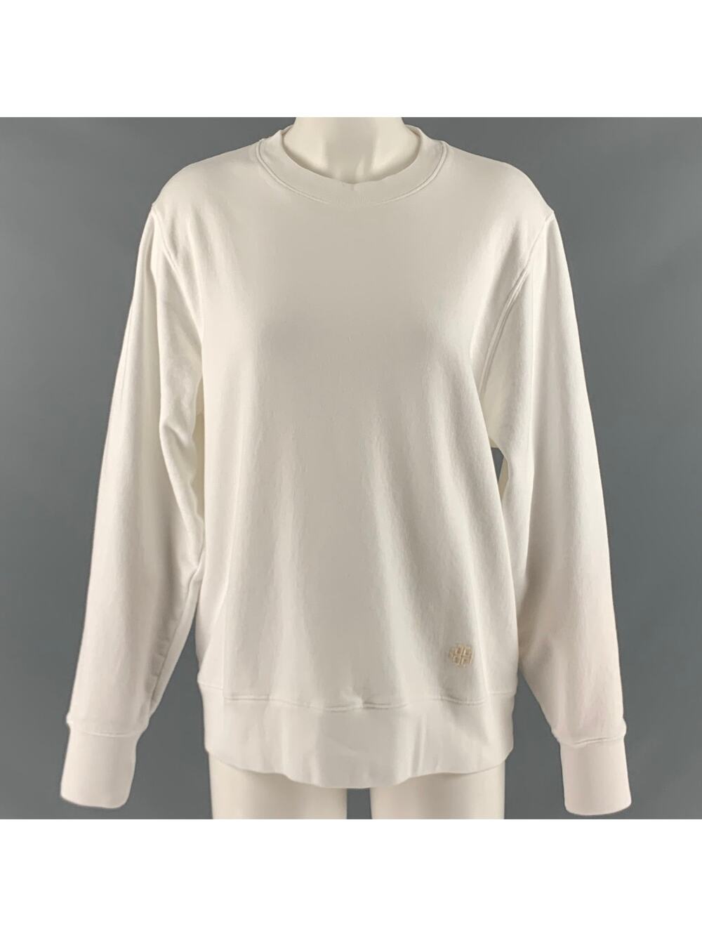 TORY BURCH Size S White Cotton Crew-Neck Sweatshirt